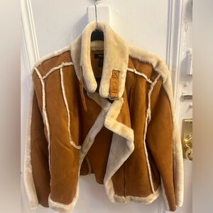 Aqua Chestnut Shearling Moto faux fur jacket size medium